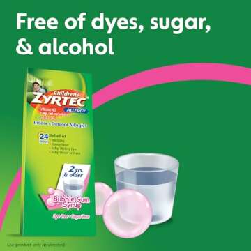 Zyrtec Children's 24 Hour Allergy Relief Syrup, 5 mg Cetirizine HCl Antihistamine, Kids Allergy Medi...