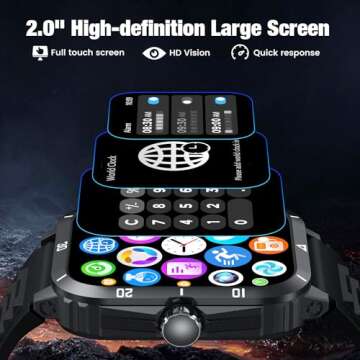Smartwatch for Men Android iOS Phones: Smart Watch Fitness Tracker 2.0" Full Touchscreen with Answer/Make call Waterproof Blood Pressure Heart Rate Sport Pedometer Sleep Digital Step Activity Monitor