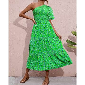 BTFBM Women Casual Summer Dresses 2023 Sleeveless One Shoulder Sleeveless Floral Maxi Dress Boho Beach Vacation Dress（Floral Green Blue，Small