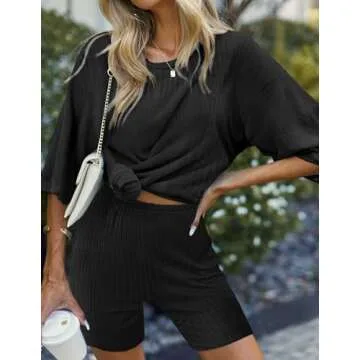 Ekouaer Lounge Set Soft Ribbed Two Piece Pajama Outfit