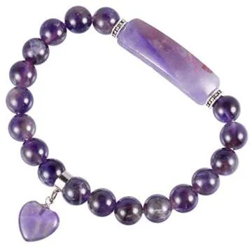 TUMBEELLUWA Healing Stone Bracelet 8mm Beads Chakra Crystal Energy Heart Charm Bracelet Handmade Jewelry for Women, Amethyst