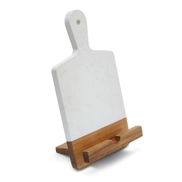 The Original Patented TENDER COTTAGE Cookbook Holder - Charcuterie Board - White Marble Cheese Board...