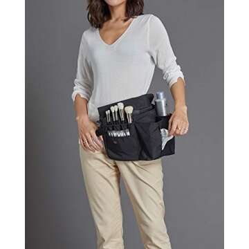 Rownyeon Professional Cosmetic Makeup Brush Bag Case Portable Cosmetic Brush Holder Organizer with Artist Adjustable Belt Strap(Brushes Not Included)