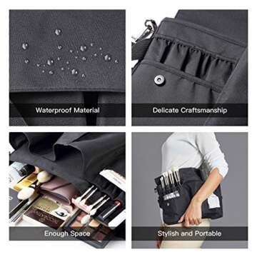 Rownyeon Professional Cosmetic Makeup Brush Bag Case Portable Cosmetic Brush Holder Organizer with Artist Adjustable Belt Strap(Brushes Not Included)