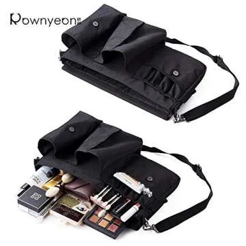 Rownyeon Professional Cosmetic Makeup Brush Bag Case Portable Cosmetic Brush Holder Organizer with Artist Adjustable Belt Strap(Brushes Not Included)