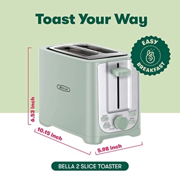 BELLA 2 Slice Toaster with Extra Wide Slots Perfect for Breakfast