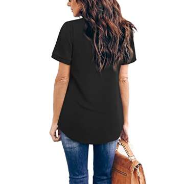 Timeson Black Blouses for Women: Office Work - Women's Short Sleeve Shirts and Blouses Women's Chiff...