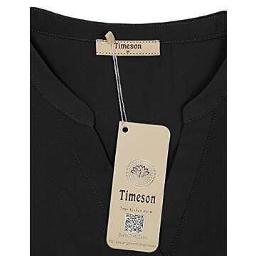 Timeson Black Blouses for Women: Office Work - Women's Short Sleeve Shirts and Blouses Women's Chiffon Tunics TopsCasual V Neck Loose Fit Business Clothes Curved Hem Pleats Sheer Blouse Tops Medium