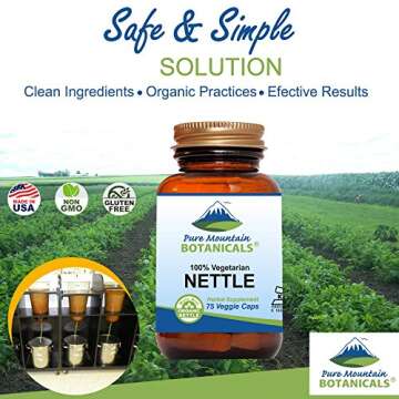 Pure Mountain Botanicals Stinging Nettle Leaf Capsules - Kosher Vegan Caps with 500mg Organic Stinging Nettles Leaf