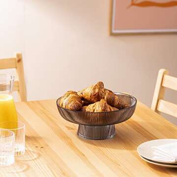 Navaris Glass Fruit Bowl - Decorative Fluted Colored Glass Bowl for Fruit Snacks Candy - 10.2" Diameter Table Centerpiece Dish - Black Tinted Glass