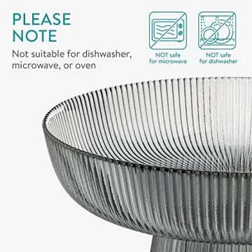 Navaris Glass Fruit Bowl - Decorative Fluted Colored Glass Bowl for Fruit Snacks Candy - 10.2" Diameter Table Centerpiece Dish - Black Tinted Glass