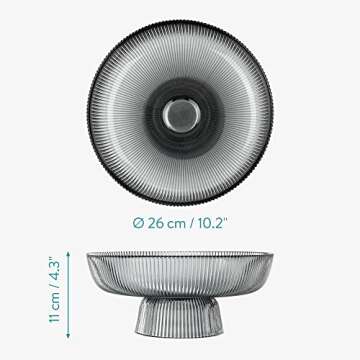 Navaris Glass Fruit Bowl - Decorative Fluted Colored Glass Bowl for Fruit Snacks Candy - 10.2" Diameter Table Centerpiece Dish - Black Tinted Glass