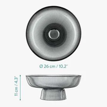 Navaris Glass Fruit Bowl - Decorative Fluted Colored Glass Bowl for Fruit Snacks Candy - 10.2" Diameter Table Centerpiece Dish - Black Tinted Glass