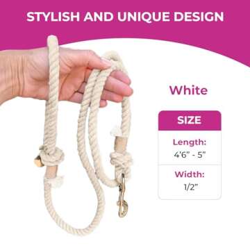 Natural White Cotton Ombre Rope Leash for Dogs, White Dog Wedding Leash, Rope Leash, Rope Dog Leash, Wedding Leash, White Rope Dog Leash, White Leash for Dogs, Handmade Dog Leash (Natural White)