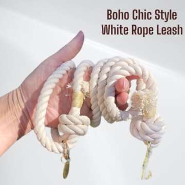 Natural White Cotton Ombre Rope Leash for Dogs, White Dog Wedding Leash, Rope Leash, Rope Dog Leash, Wedding Leash, White Rope Dog Leash, White Leash for Dogs, Handmade Dog Leash (Natural White)