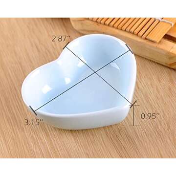 WHJY Blue Love Heart Shaped Ceramic Side Dish Bowl, Contemporary Porcelain Side Dishes Bowl, Seasoni...