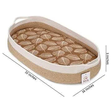 Baby Changing Basket with Water-resistant Mattress Cover and Neutral Muslin Sheet - Handmade Moses Basket for Babies - Diaper Changing Station - Cotton Rope Basket