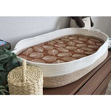 Baby Changing Basket with Water-resistant Mattress Cover and Neutral Muslin Sheet - Handmade Moses Basket for Babies - Diaper Changing Station - Cotton Rope Basket