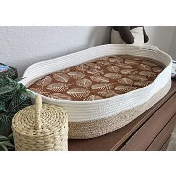 Baby Changing Basket with Water-resistant Mattress Cover and Neutral Muslin Sheet - Handmade Moses Basket for Babies - Diaper Changing Station - Cotton Rope Basket