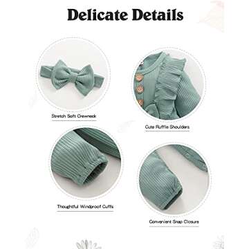 Mioglrie Newborn Baby Girl Clothes Romper Cute Baby Girl Stuff Cotton Newborn Girl Clothes Ruffle Baby Girl Outfits Gifts Green 0-3 Months Baby Girl Clothes