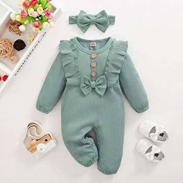 Mioglrie Newborn Baby Girl Clothes Romper Cute Baby Girl Stuff Cotton Newborn Girl Clothes Ruffle Baby Girl Outfits Gifts Green 0-3 Months Baby Girl Clothes
