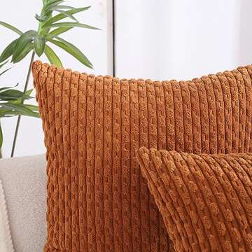 VAKADO Decorative Throw Pillow Covers Fall Couch 18x18 Set of 4 Boho Rust Rustic Corduroy Cushion Ca...