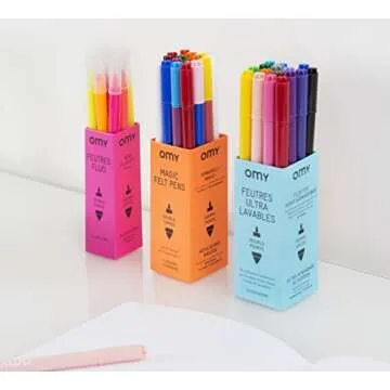 Omy Signature Double Tipped Ultrawashable Felt Markers, Box of 16, Easily Washable With Soap and Water, Bright Colors
