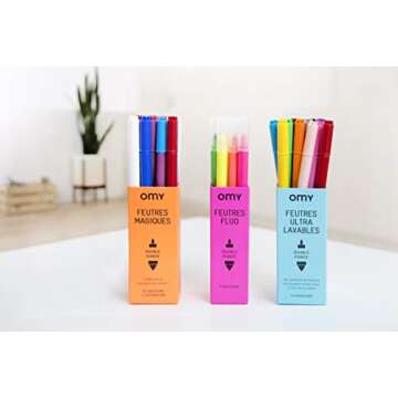 Omy Signature Double Tipped Ultrawashable Felt Markers, Box of 16, Easily Washable With Soap and Water, Bright Colors