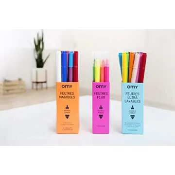 Omy Signature Double Tipped Ultrawashable Felt Markers, Box of 16, Easily Washable With Soap and Water, Bright Colors