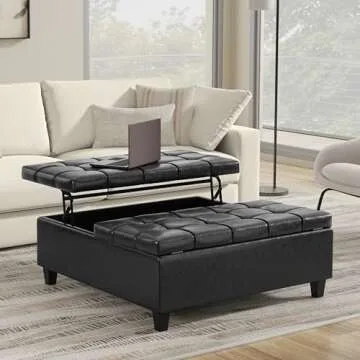 SIMPLIHOME Harrison 40 inch Wide Transitional Square Large Coffee Table Storage Ottoman in Distresse...