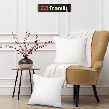 Foamily Throw Pillow Insert 18 x 18 inch (Set of 2) Hypoallergenic 100% Virgin Fiber Bed, Sofa, Couch Decorative Indoor Pillows Made in USA