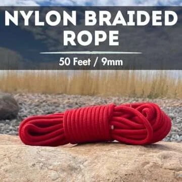 Versatile 9mm Nylon Braided, 50 Foot Camping Rope - Red