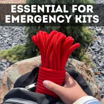 9mm Nylon Braided, 50 Foot, Multi-Purpose Camping Rope | Red (1 Pack)