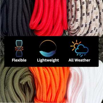 9mm Nylon Braided, 50 Foot, Multi-Purpose Camping Rope | Red (1 Pack)