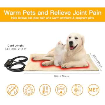 Toozey Pet Heating Pad, 6 Adjustable Temperature Dog Cat Heating Pad with Timer, Waterproof Heated D...