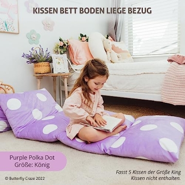 Butterfly Craze Floor Pillow Case, Mattress Bed Lounger Cover, Purple, King Size - Cozy Seating Solution for Kids & Adults, Recliner Cushion, Perfect for Reading, TV Time (Pillow Not Included)