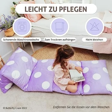 Butterfly Craze Floor Pillow Case, Mattress Bed Lounger Cover, Purple, King Size - Cozy Seating Solution for Kids & Adults, Recliner Cushion, Perfect for Reading, TV Time (Pillow Not Included)