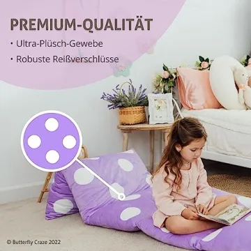 Butterfly Craze Floor Pillow Case, Mattress Bed Lounger Cover, Purple, King Size - Cozy Seating Solution for Kids & Adults, Recliner Cushion, Perfect for Reading, TV Time (Pillow Not Included)