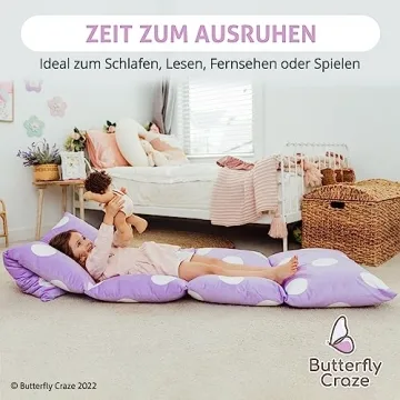 Butterfly Craze Floor Pillow Case, Mattress Bed Lounger Cover, Purple, King Size - Cozy Seating Solution for Kids & Adults, Recliner Cushion, Perfect for Reading, TV Time (Pillow Not Included)