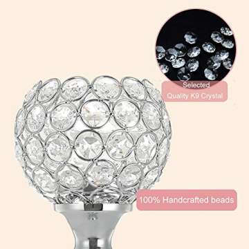 Silver Crystal Candle Holder,Tea Light Candlestick Holders for Wedding Table Decoration,Centerpiece for Party Home Decor(Silver,5Pcs)