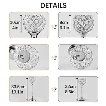 Silver Crystal Candle Holder,Tea Light Candlestick Holders for Wedding Table Decoration,Centerpiece for Party Home Decor(Silver,5Pcs)