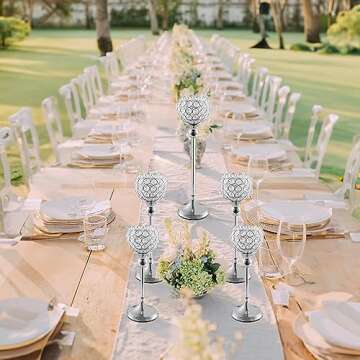 Silver Crystal Candle Holder,Tea Light Candlestick Holders for Wedding Table Decoration,Centerpiece for Party Home Decor(Silver,5Pcs)