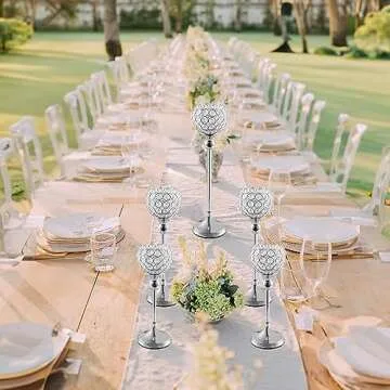 Silver Crystal Candle Holder,Tea Light Candlestick Holders for Wedding Table Decoration,Centerpiece for Party Home Decor(Silver,5Pcs)