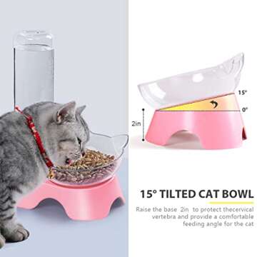 MILIFUN Double Dog Cat Bowls - Pets Water and Food Bowl Set, 15°Tilted Water and Food Bowl Set with...