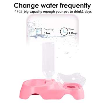MILIFUN Double Dog Cat Bowls - Pets Water and Food Bowl Set, 15°Tilted Water and Food Bowl Set with Automatic Waterer Bottle for Small or Medium Size Dogs Cats