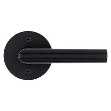 Kwikset Milan Interior Passage Door Handle, Lever For Closet and Hallway Doors, Reversible Non-Locking Handle Lever, Matte Black