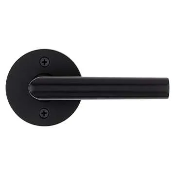 Kwikset Milan Interior Passage Door Handle, Lever For Closet and Hallway Doors, Reversible Non-Locking Handle Lever, Matte Black