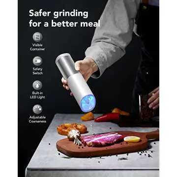 FORLIM Gravity Electric Salt and Pepper Grinder Set, Battery Operated, Adjustable Coarseness, with B...