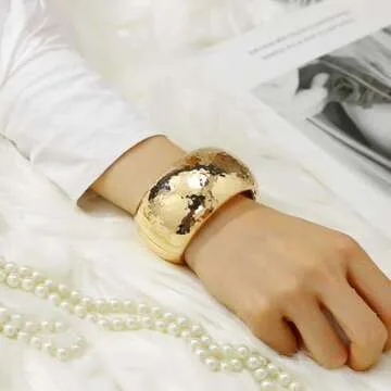 YBMYCM Chunky Gold Bangle Bracelets for Women Trendy Wide Chunky Cuff Bracelets Hammered Irregular Wrist Cuff Wrap Bracelet