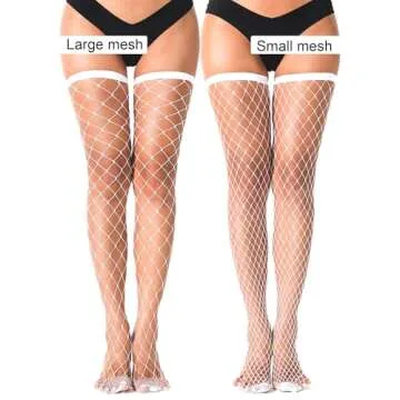 VOAKOW 2 Pairs White Fishnet Thigh High Stockings for Women - Elegant Over the Knee Pantyhose